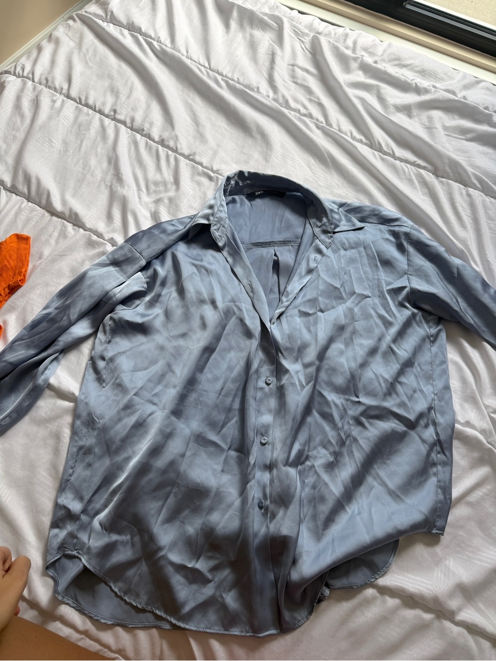 Zara Light Blue Satin Collared Shirt